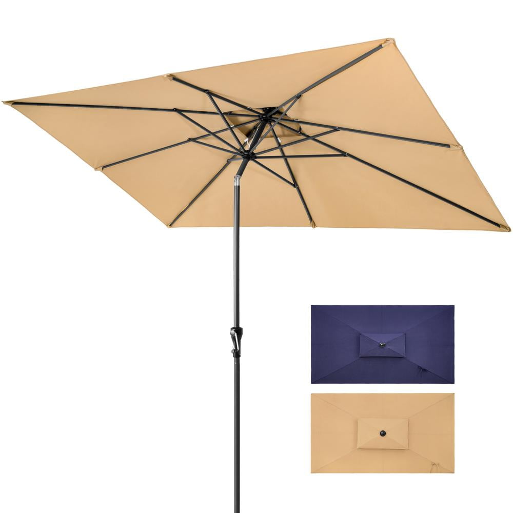 10' Tan Polyester Rectangular Tilt Market Patio Umbrella with Aluminum Pole