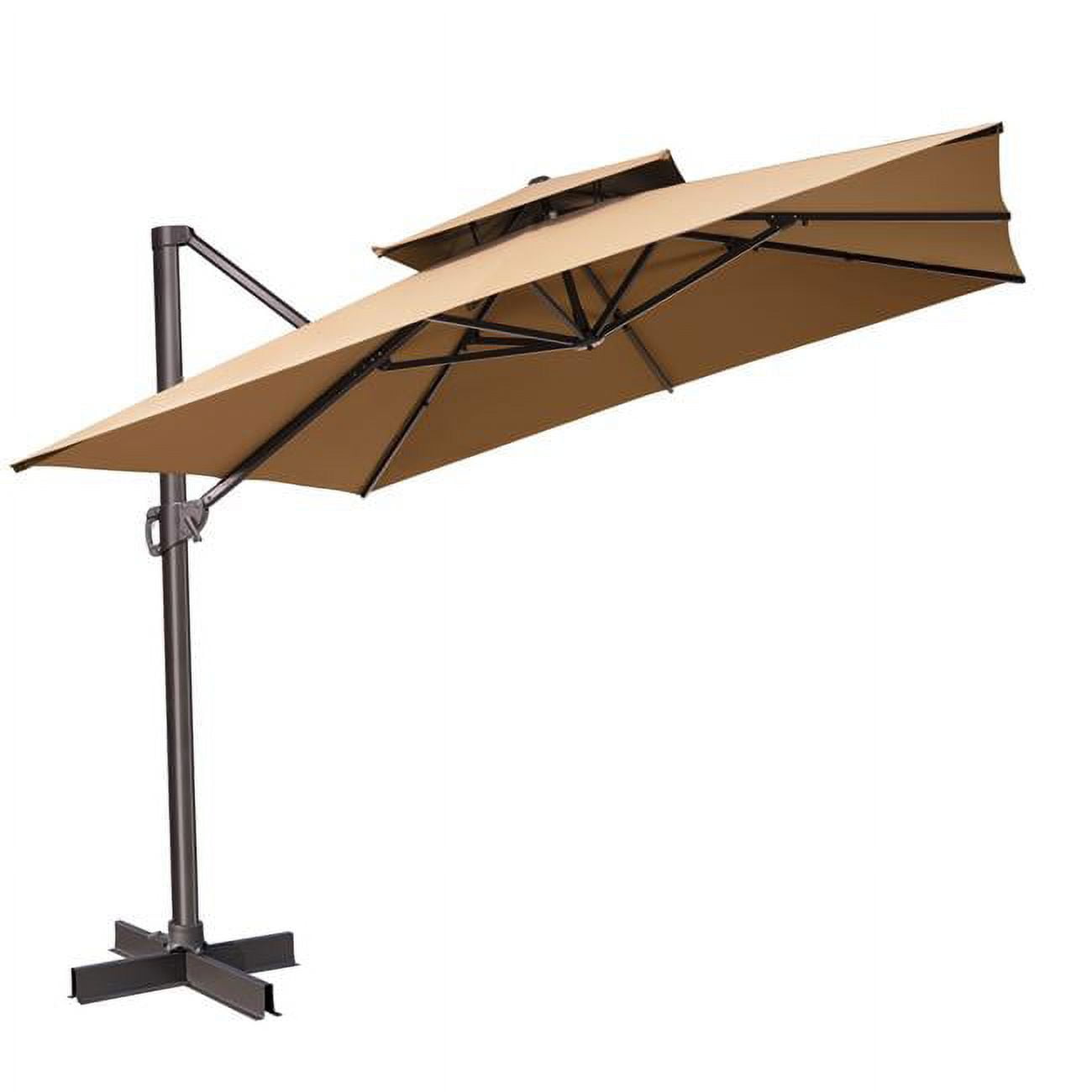 9ft patio umbrella base Ainfox Outdoor Patio Umbrella with Base 6x10ft Rectangular Umbrella Crank Tilt by Pressing Button Brown