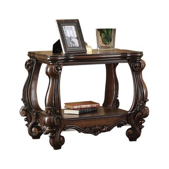 HomeRoots 485837 26 in. Wood Square End Table with Shelf, Cherry Oak