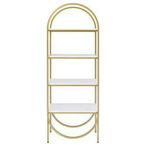 HomeRoots 486296 78 in. White & Gold Metal Four Tier Etagere Bookcase