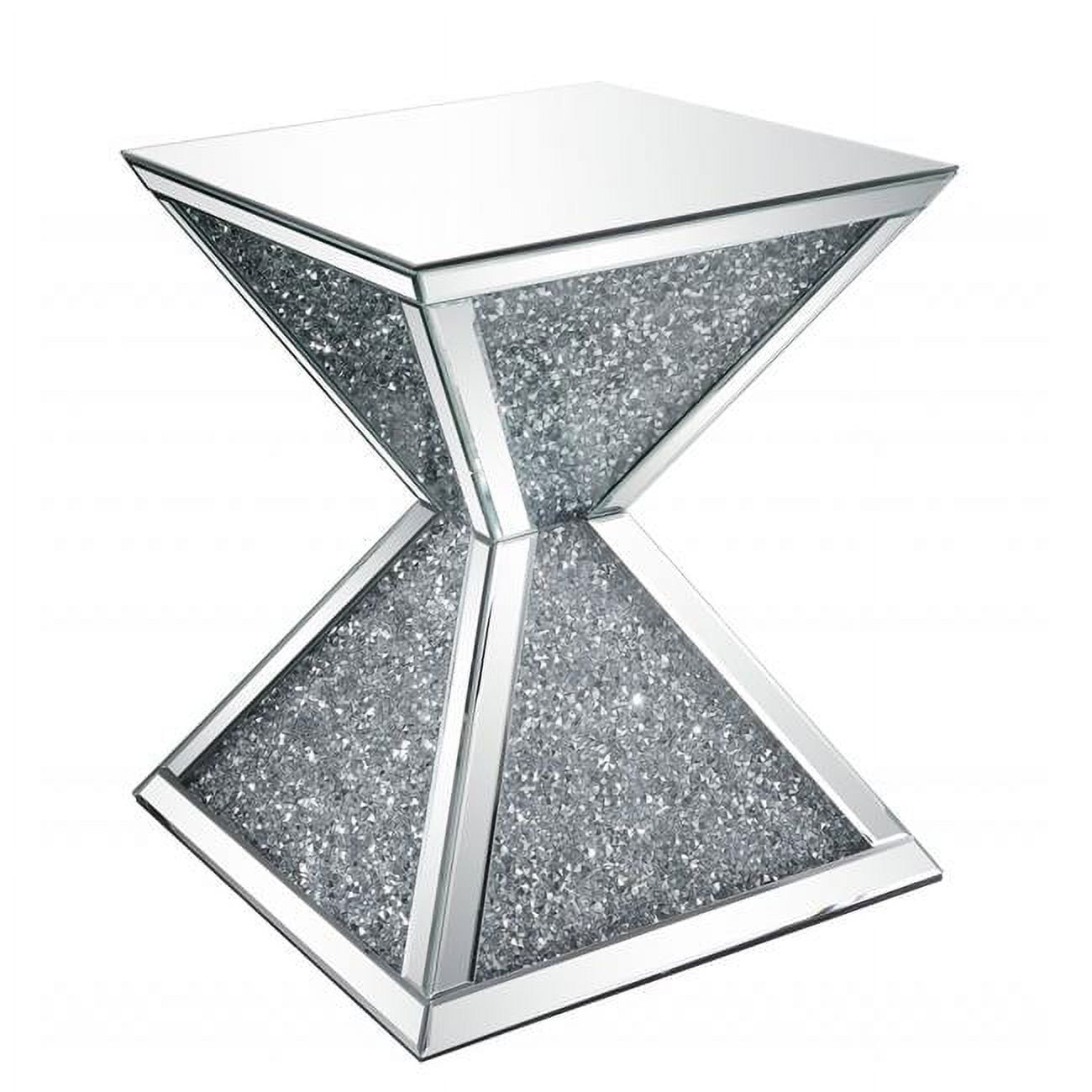 Silver Mirrored Glass and Wood Square Diamond End Table with Storage