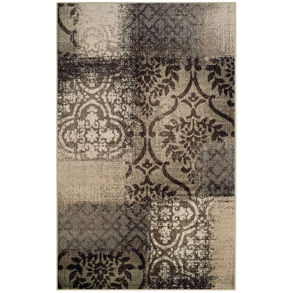 HomeRoots 486773 8 x 10 ft. Damask Distressed Stain Resistant Rectangle Area Rug Tan & Brown