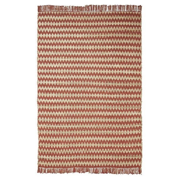 HomeRoots 486818 5 x 8 ft. Chevron Hand Woven Stain Resistant Rectangle Area Rug with Fringe, Terracotta