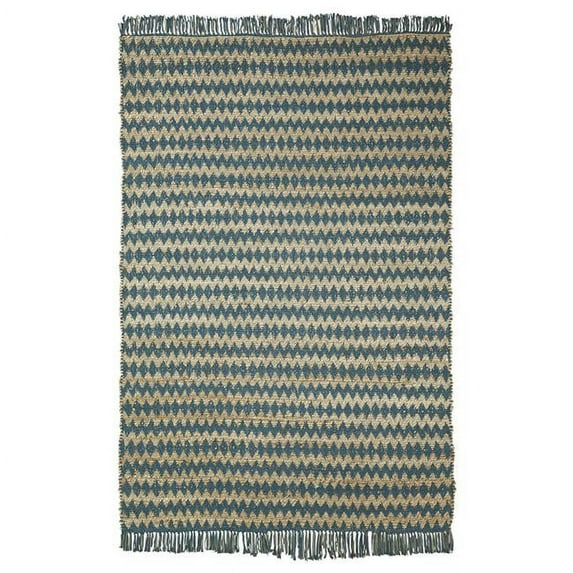 HomeRoots 486819 5 x 8 ft. Chevron Hand Woven Stain Resistant Rectangle Area Rug with Fringe, Teal