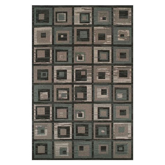 HomeRoots 486872 8 x 10 ft. Checkered Stain Resistant Rectangle Area Rug, Block Beige & Teal