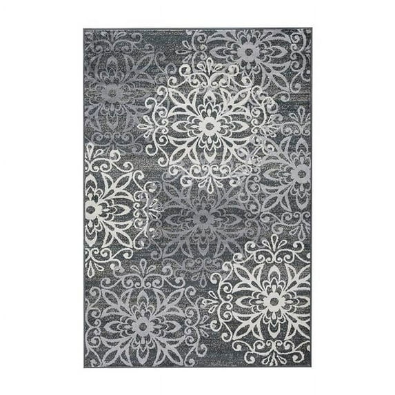 HomeRoots 486923 2 x 3 ft. Medallion Power Loom Stain Resistant Rectangular Area Rug, Slate & Gray