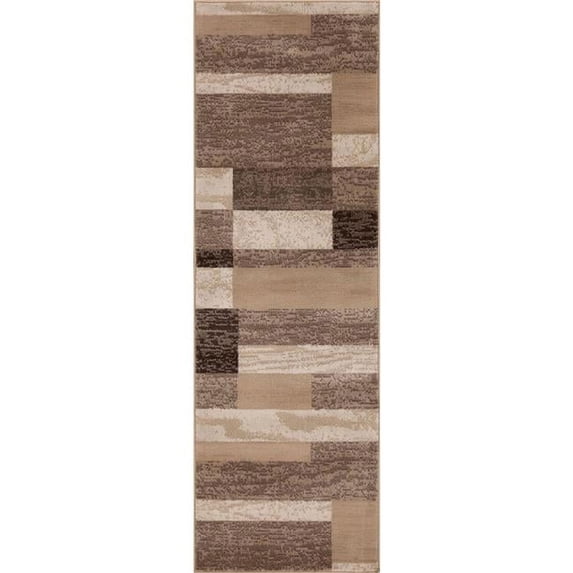 HomeRoots 487064 8 ft. Patchwork Power Loom Stain Resistant Rectangle Runner Rug, Beige