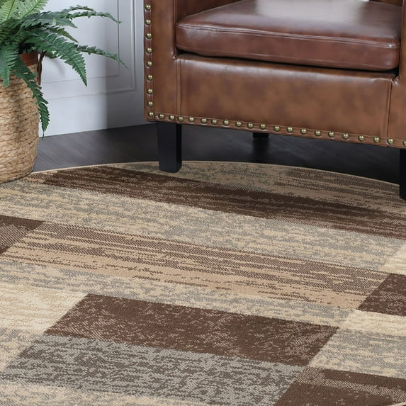HomeRoots 487107 8 ft. Slate Patchwork Power Loom Stain Resistant Round Area Rug