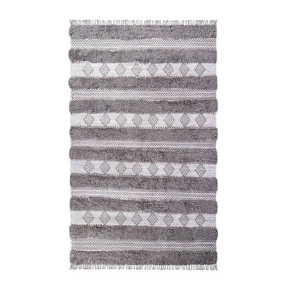 HomeRoots 487277 4 x 6 ft. Gray & Silver Wool Striped Flatweave Handmade Stain Resistant Rectangle Area Rug with Fringe