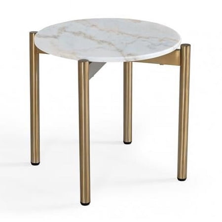 HomeRoots 487348 22 in. Marble Round End Table, Gold & White