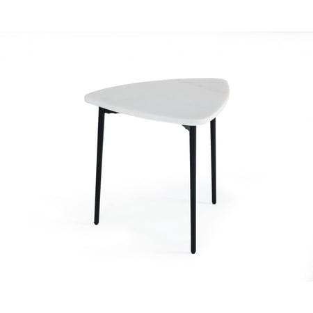 HomeRoots 487349 22 in. Marble Triangle End Table, Black & White