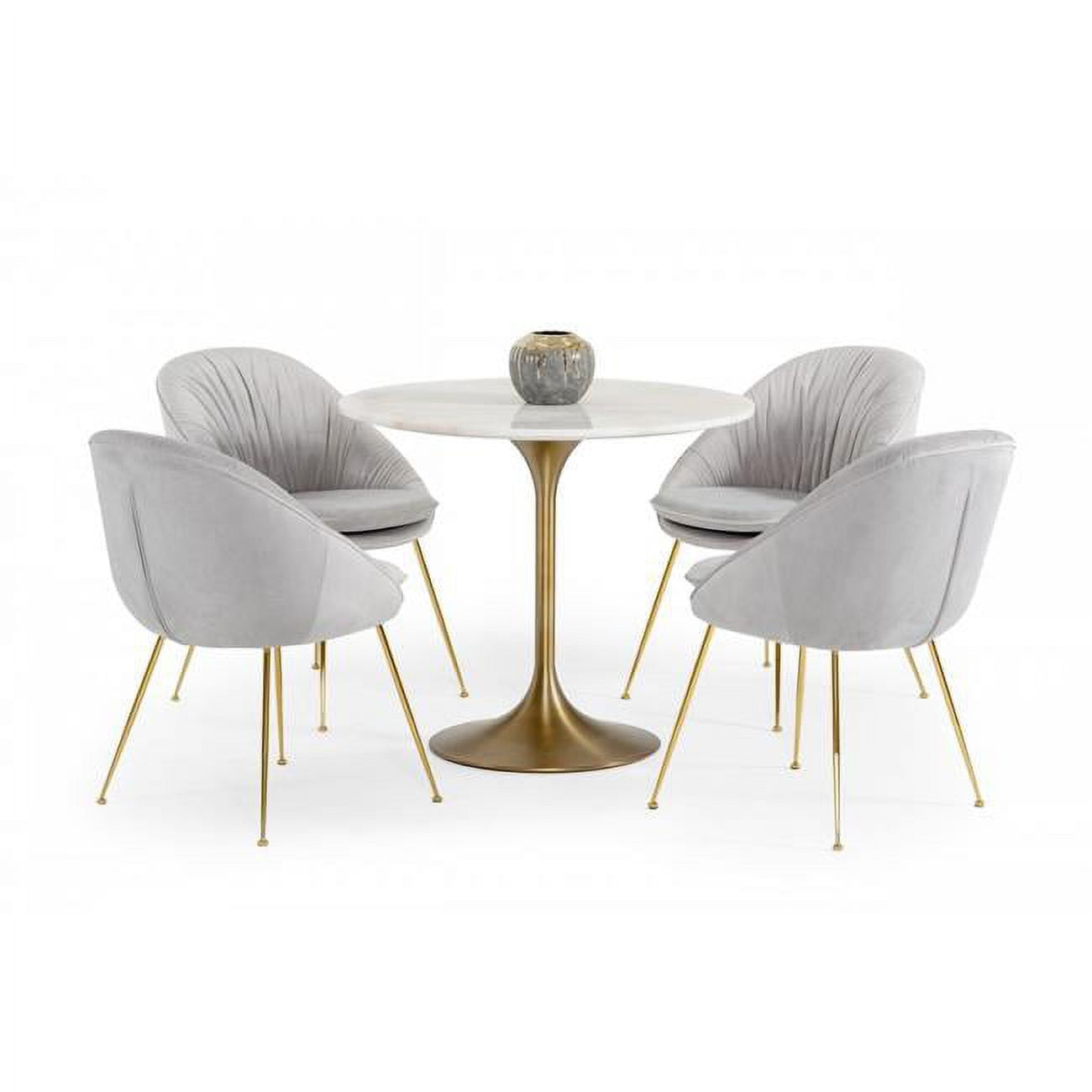 35" White Marble and Gold Metal Pedestal Dining Table