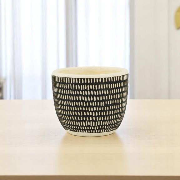 Black And White Ceramic 39 Ounce Dotted Round Distressed Pot Planter