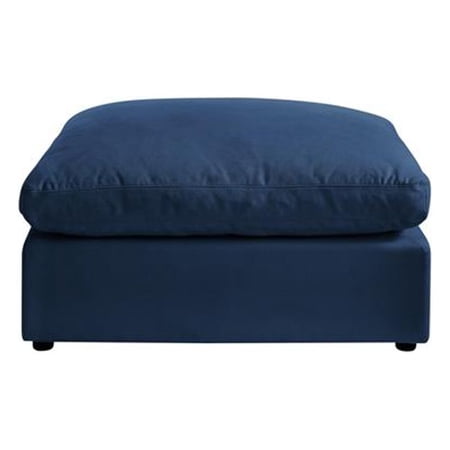 HomeRoots 487815 17 x 36 x 36 in. Navy Blue Linen & Black Ottoman