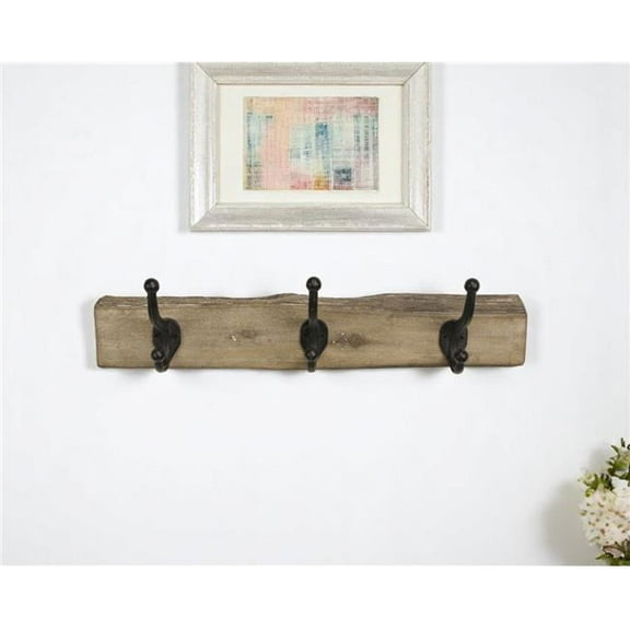 HomeRoots 488153 19 in. Brown Natural Rustic Live Edge Wood Three Hook Wall Mount Coat Rack