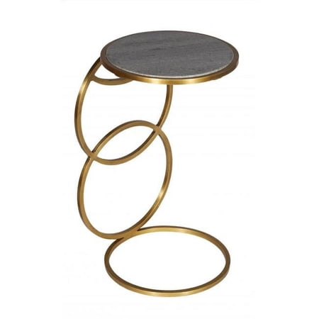 HomeRoots 488550 21 x 12 x 12 in. Gold & Gray Marble & Iron Round End Table