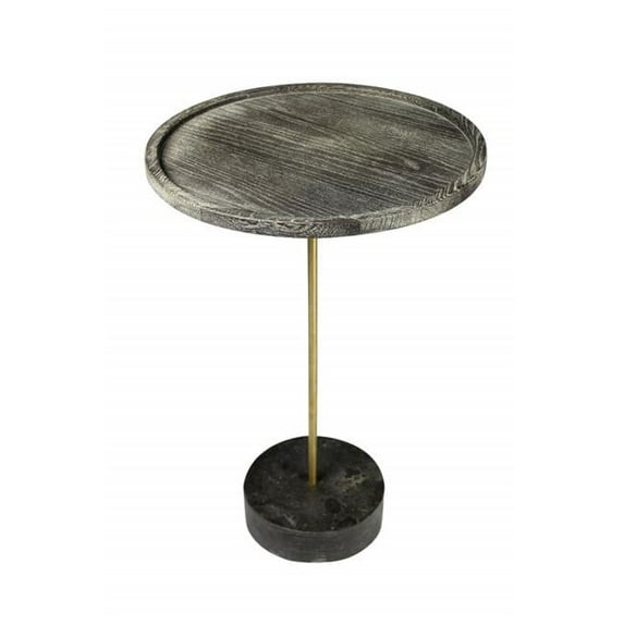HomeRoots 488556 30 x 20 x 20 in. Black & Brown Solid Wood & Marble Round End Table