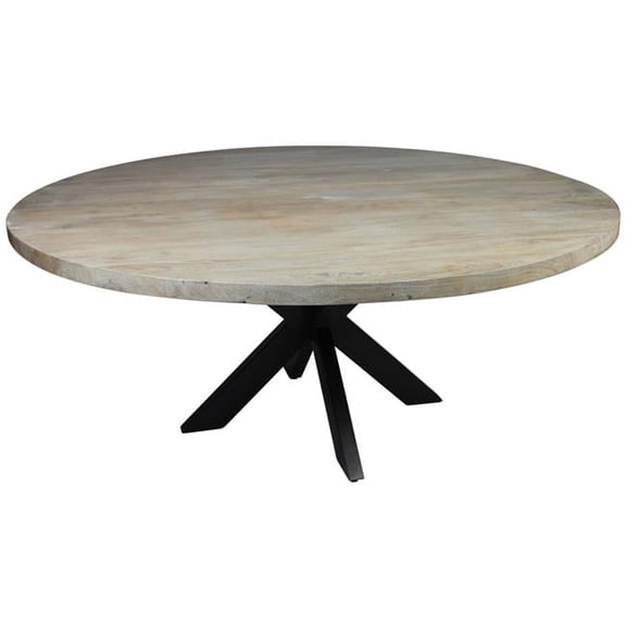 HomeRoots 488679 72 in. Solid Wood & Iron Round Dining Table, Gray, Beige & Black