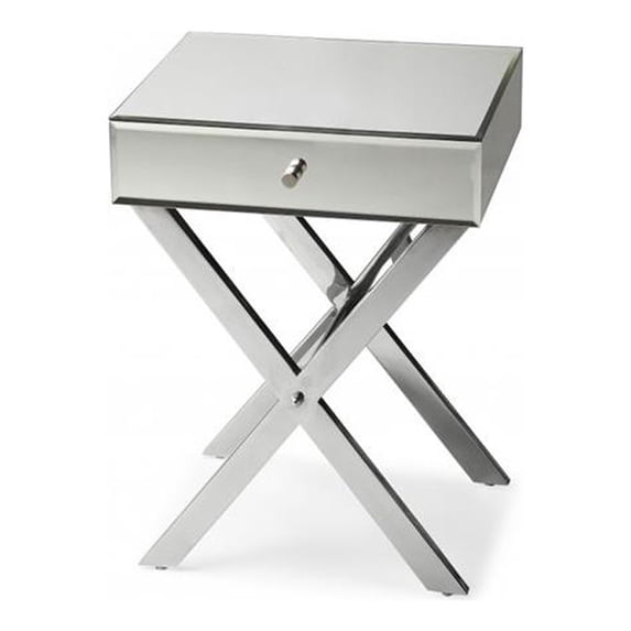 HomeRoots 488903 23.5 x 17.75 x 15 in. Mirrored Glass End Table with Drawers