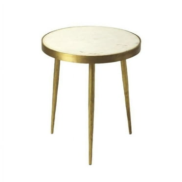 HomeRoots 488939 18 x 16 x 16 in. Gold & White Marble Round End Table