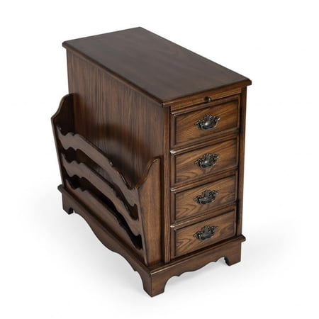HomeRoots 488991 24 x 14.5 x 24 in. Cherry Brown End Table with Drawers & Magazine Rack