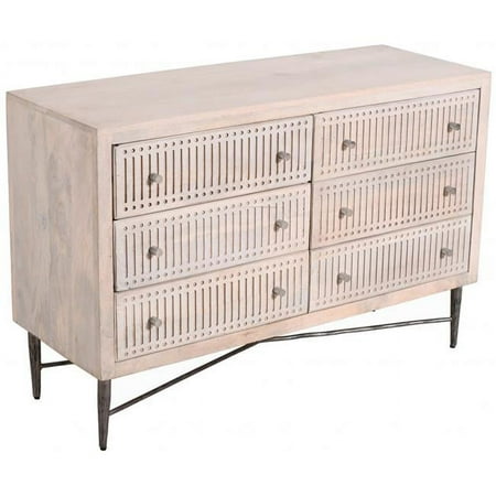 HomeRoots 489200 48 in. Solid Wood Six Drawer Double Dresser, Brushed Ivory