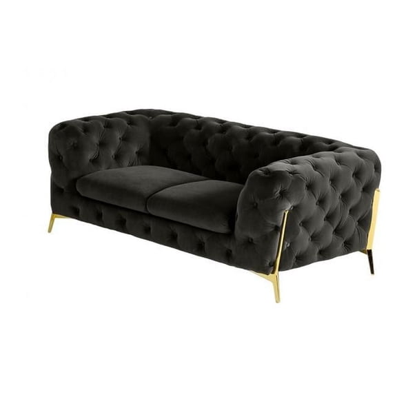 HomeRoots 489281 74 in. Velour Chesterfield Love Seat, Dark Grey & Gold