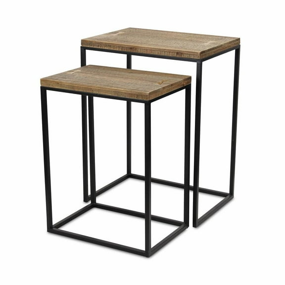 HomeRoots 489332 24 x 18.5 x 13 in. Black & Brown Solid Wood & Steel Rectangular Nested Tables - Set of 2