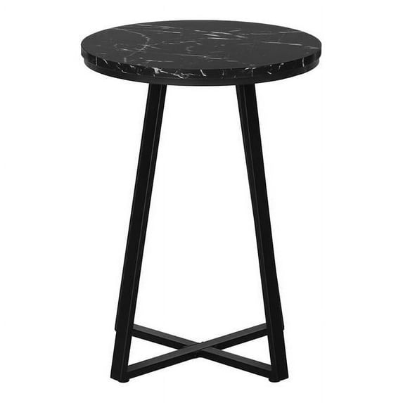 HomeRoots 489668 22 in. Black Faux Marble Round End Table