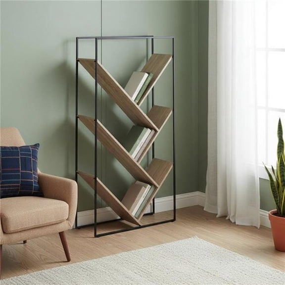 HomeRoots 489787 60.25 x 32 x 12 in. Taupe Metal Five-Tier Geometric Bookcase