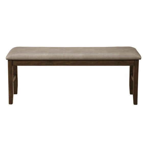HomeRoots 49" Tan and Dark Brown Faux Leather Distressed Upholstery Dining Bench