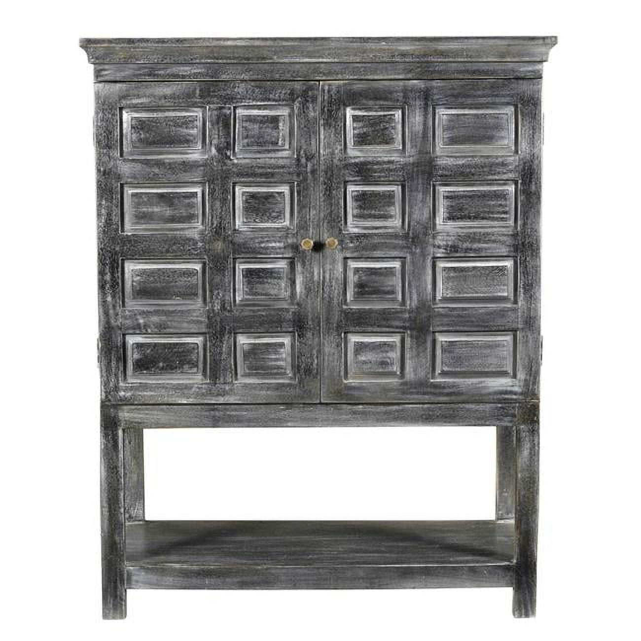 Distressed Dark Gray Solid Wood Two Door Accent Cabinet