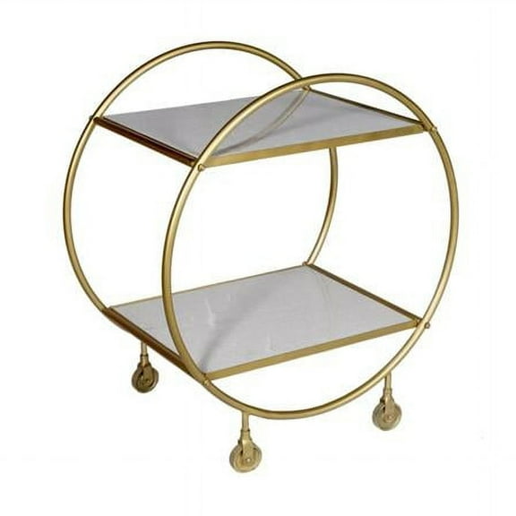 HomeRoots 490201 Iron & Marble Rolling Bar Cart, Gray & Gold
