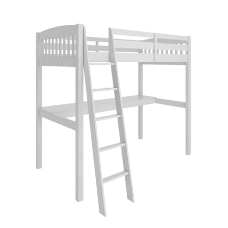 HomeRoots 490207 72 x 60 x 80 in. White Solid Wood Twin Size Loft Bed with Desk & Storage
