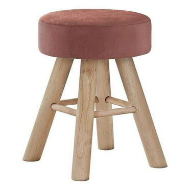 HomeRoots 490331 12 in. Velvet & Natural Round Ottoman, Pink