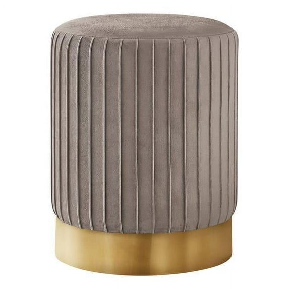 HomeRoots 490345 14 in. Velvet Round Ottoman, Brown & Gold
