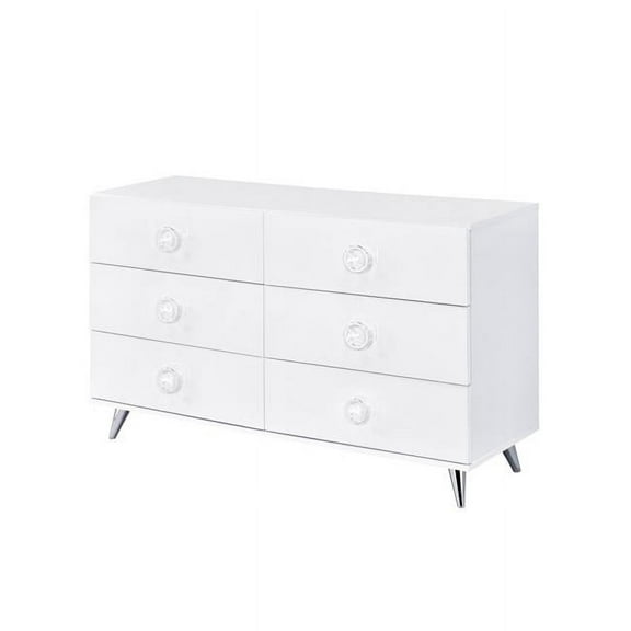 HomeRoots 490490 31 x 47 x 16 in. White Finish Manufactured Wood Six Drawers Double Dresser