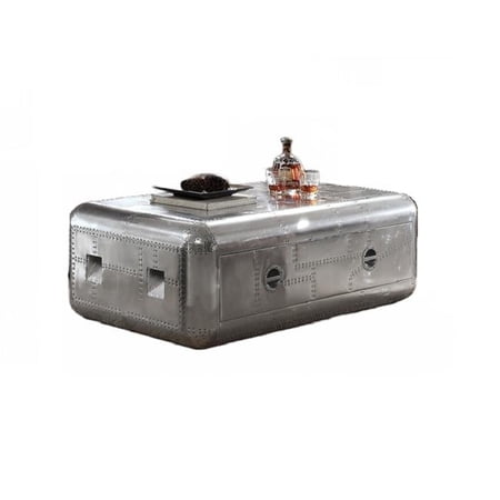 HomeRoots 490506 19 x 52 x 31 in. Aluminum Aviation Inspired Rectangular Coffee Table with Drawers