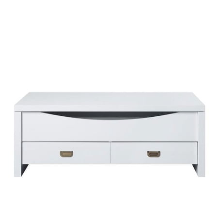 HomeRoots 490575 45 in. Manufactured Wood Rectangular Lift Top Coffee Table with Two Drawers, White
