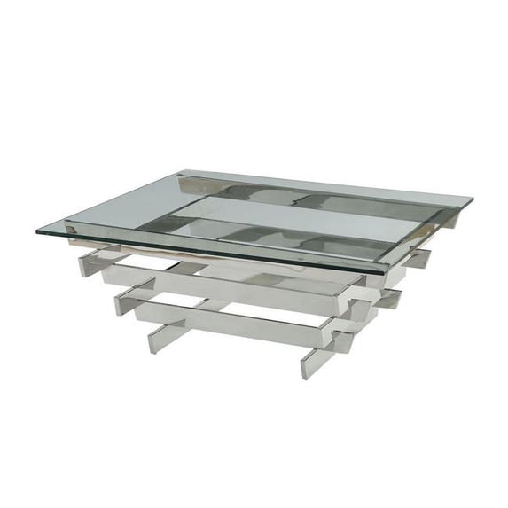 HomeRoots 490744 41 in. Chrome & Clear Glass Square Coffee Table