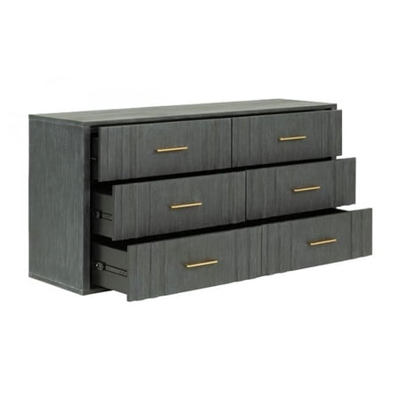 HomeRoots 490825 30 x 63 x 17.7 in. Dark Gray Solid & Manufactured Wood Six Drawers Standard Dresser