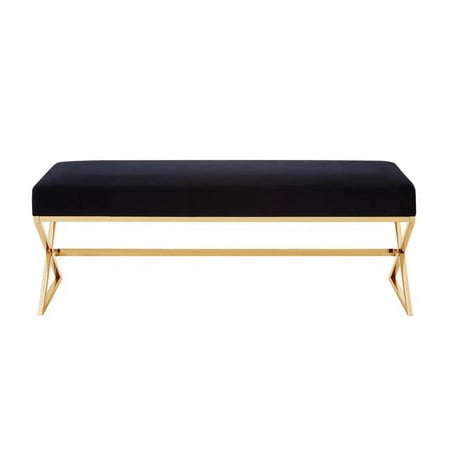 HomeRoots 490869 18 x 18 x 48 in. Black & Gold Upholstered Upholstery Bedroom Bench