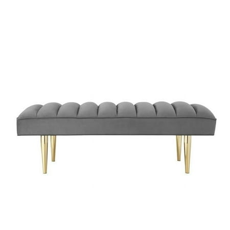 HomeRoots 490946 22 in. Upholstered Bedroom Bench, Light Gray & Gold