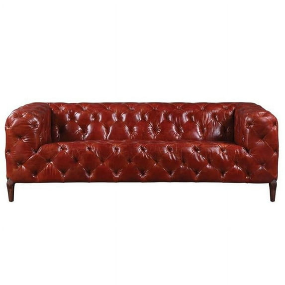 HomeRoots 491317 85 in. Merlot Top Grain Leather & Black Sofa