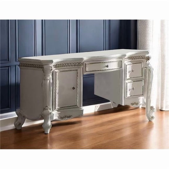 HomeRoots 491378 62 in. Pearl Wood Vanity Table with Three Drawers