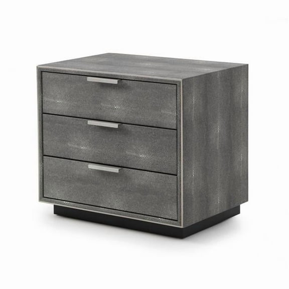 HomeRoots 491584 22 in. Shagreen Three Drawer Nightstand, Gray