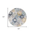 thumbnail image 1 of 5' Blue and Gray Round Geometric Washable Non Skid Area Rug, 1 of 9