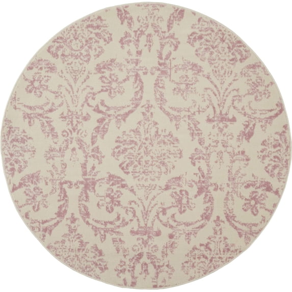 5' Cream Round Damask Power Loom Area Rug