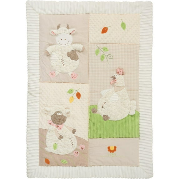 Beige Green And White Polyester Quilt