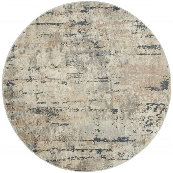 HomeRoots 5' X 5' Beige And Grey Round Abstract Power Loom Non Skid Area Rug